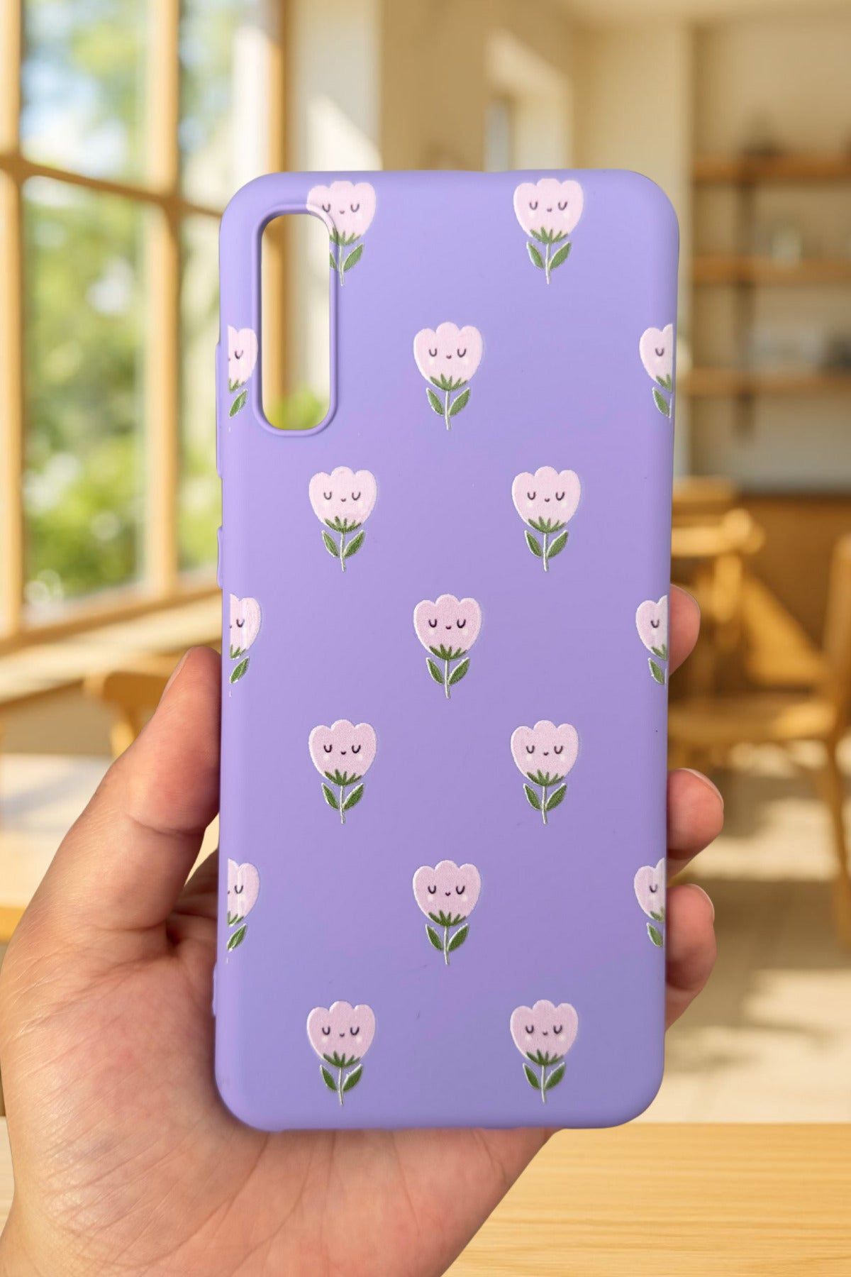 Samsung Galaxy A50 Uyumlu Mini Lale Desenli Silikon Darbe Emici Klasik Korumalı Rubber Kılıf