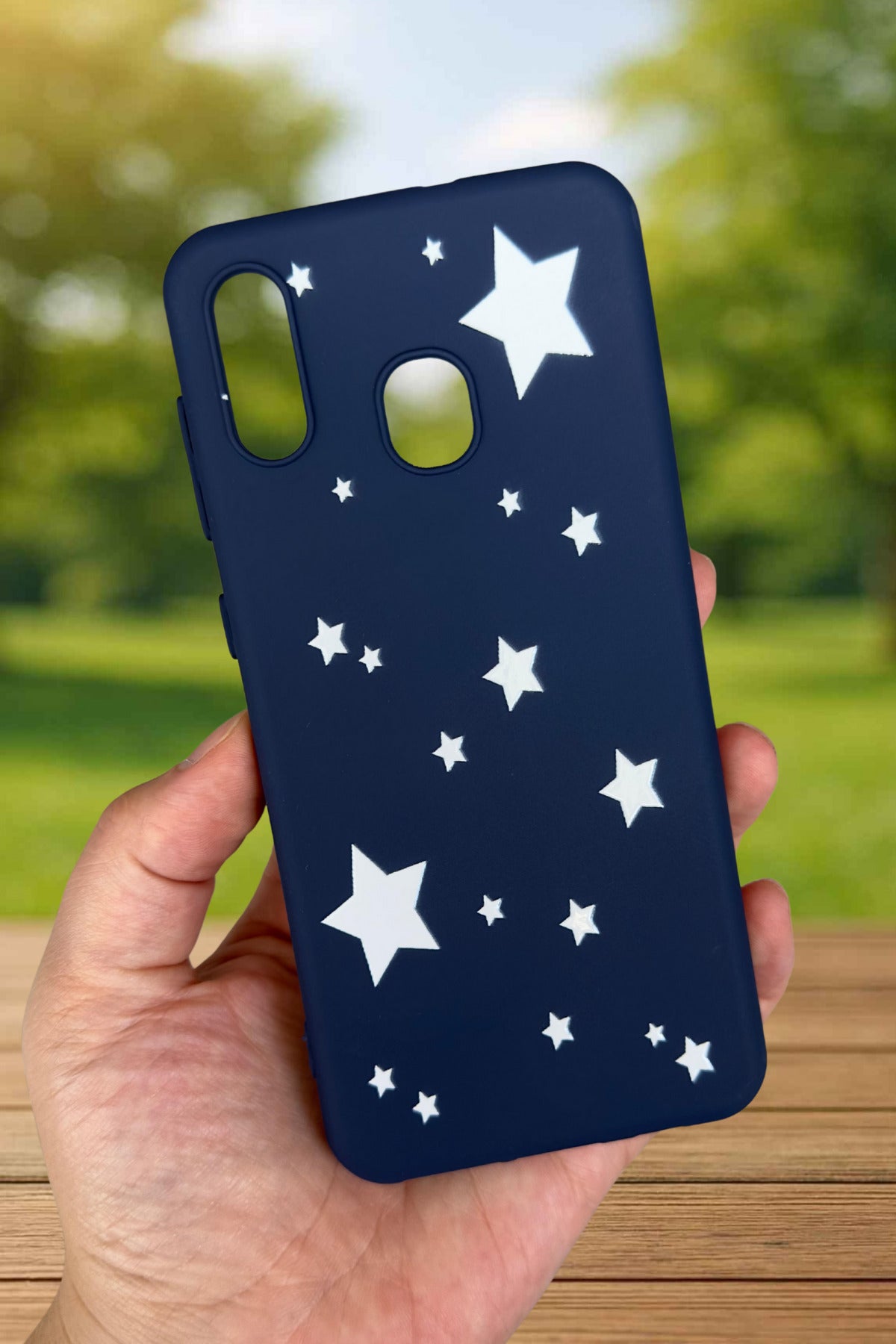 Samsung Galaxy A20 Uyumlu Mini Yıldız Desenli Silikon Darbe Emici Klasik Korumalı Rubber Kılıf