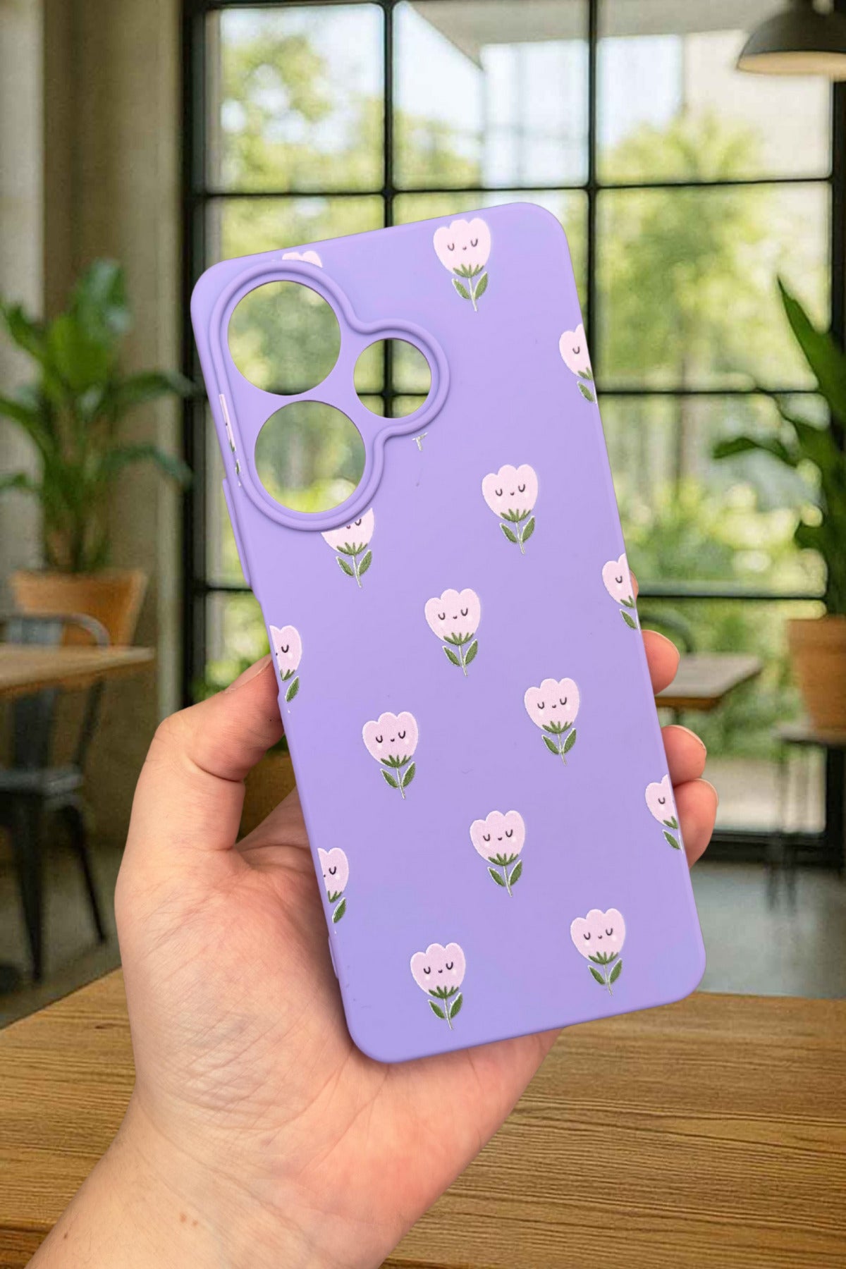 Xiaomi Redmi 13 4G MİNİ LALE DESENLİ Silikon Darbe Emici Klasik Korumalı Rubber Kılıf