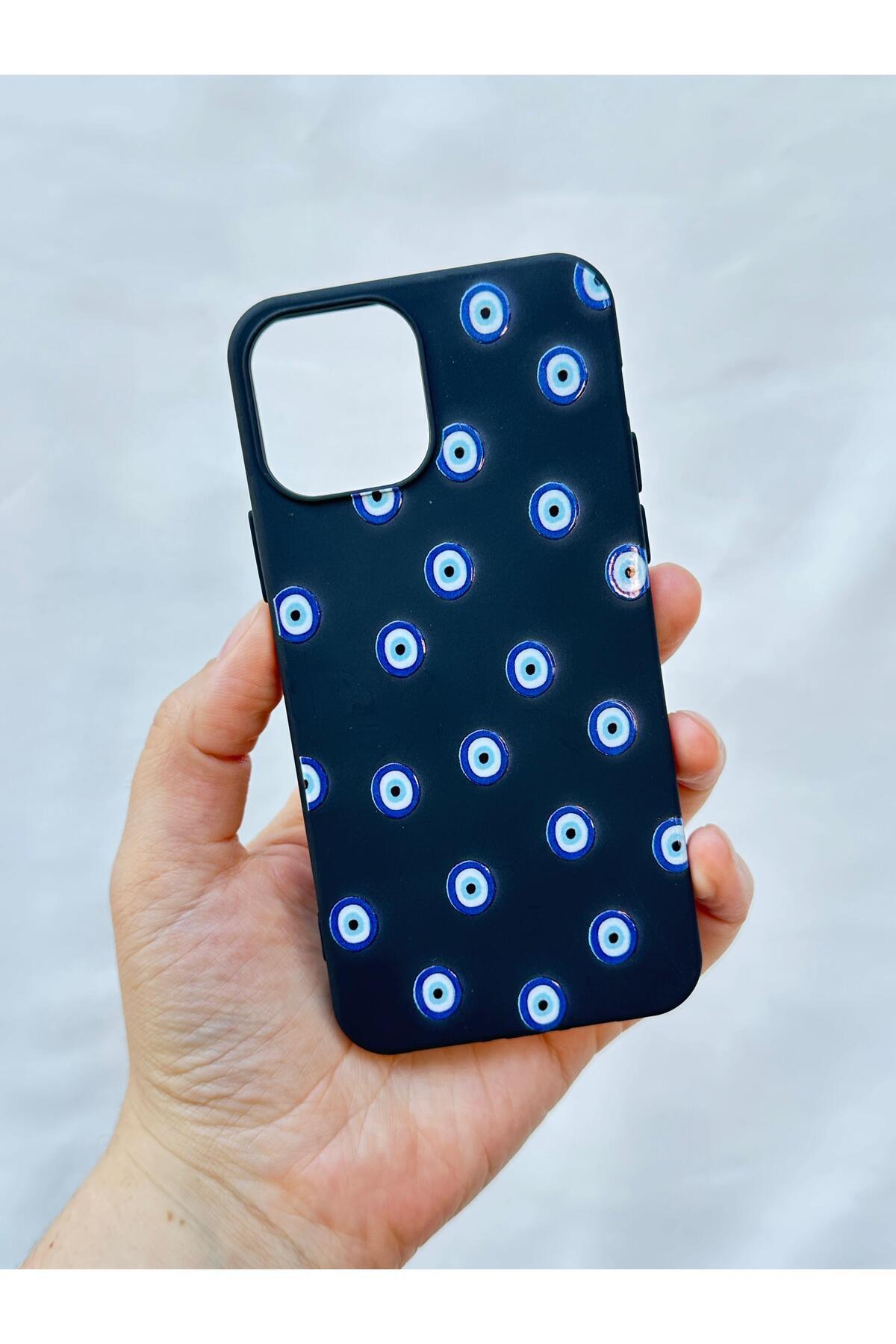 iPhone 12 ve 12 Pro Uyumlu NAZAR BONCUK DESENLİ Silikon Darbe Emici Klasik Korumalı Rubber Kılıf