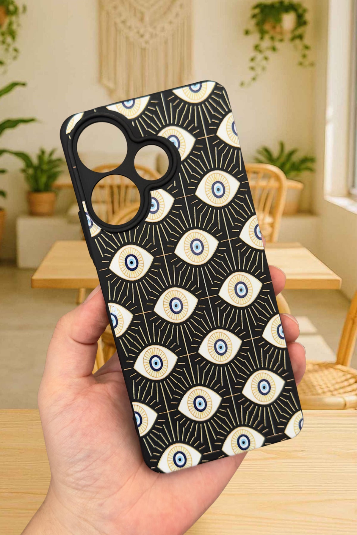 Xiaomi Redmi 13 4G EVIL EYE DESENLİ Silikon Darbe Emici Klasik Korumalı Rubber Kılıf