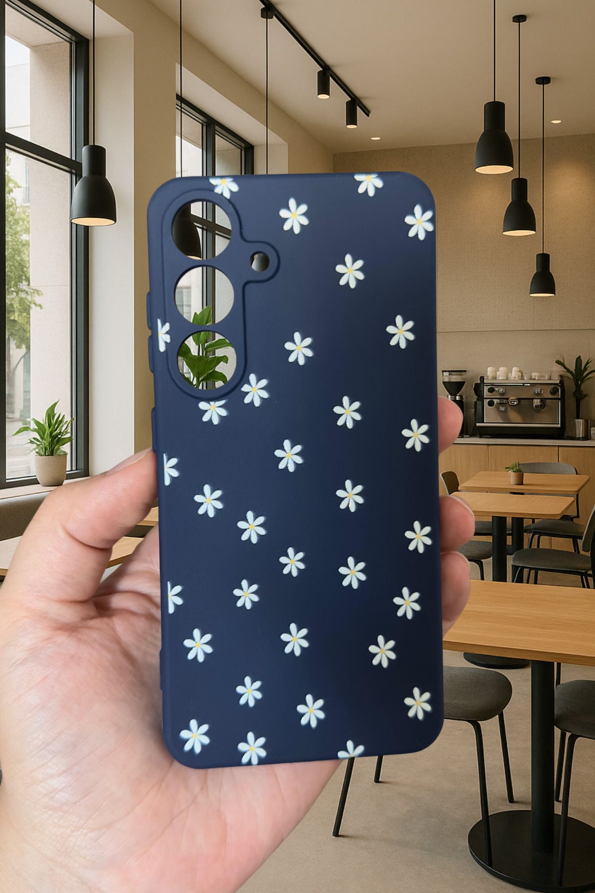 Samsung Galaxy S25 - MİNİ PAPATYA DESENLİ Silikon Darbe Emici Klasik Korumalı Rubber Kılıf