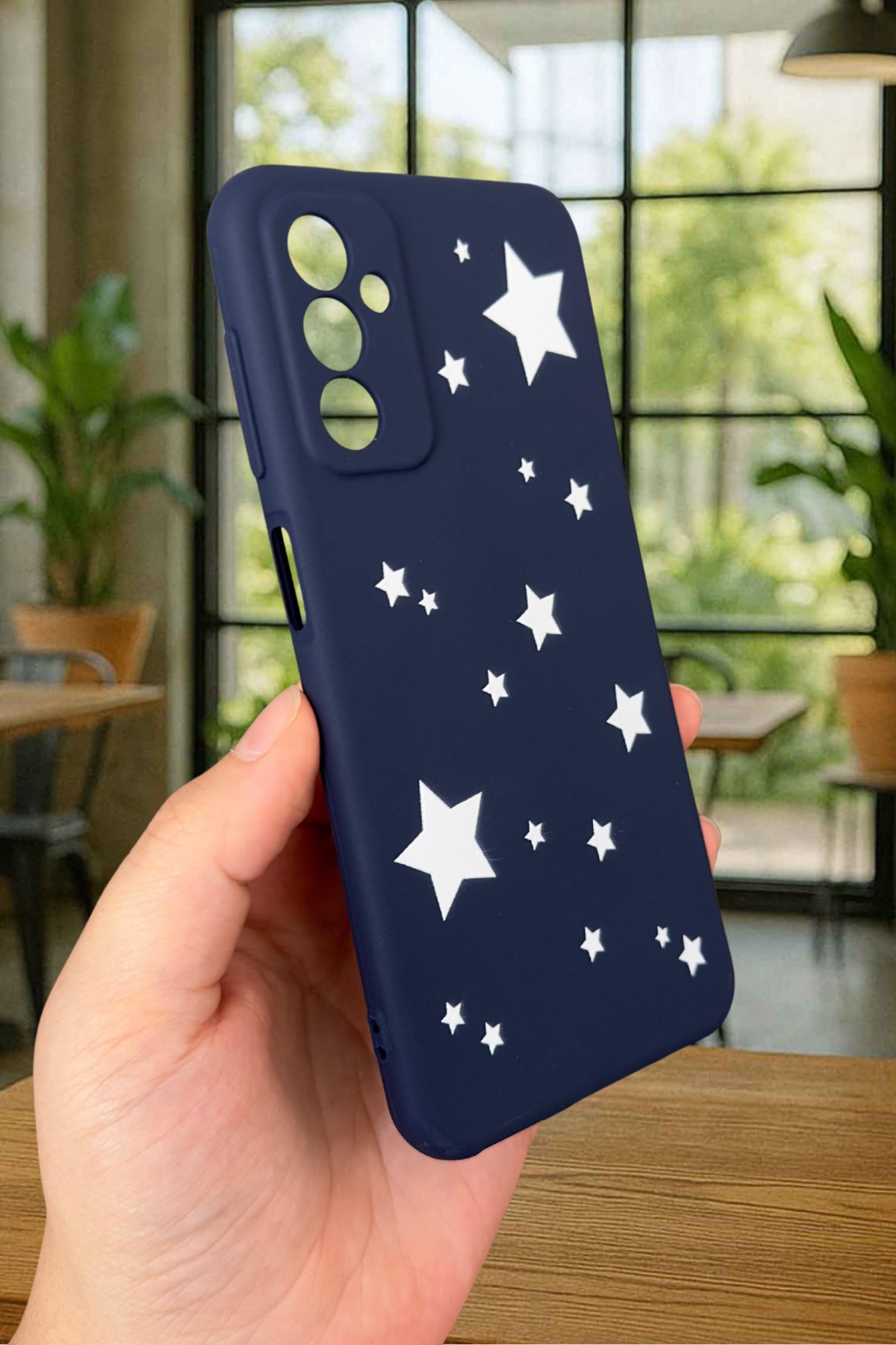Samsung Galaxy M13 Uyumlu Mini Yıldız Desenli Silikon Darbe Emici Klasik Korumalı Rubber Kılıf