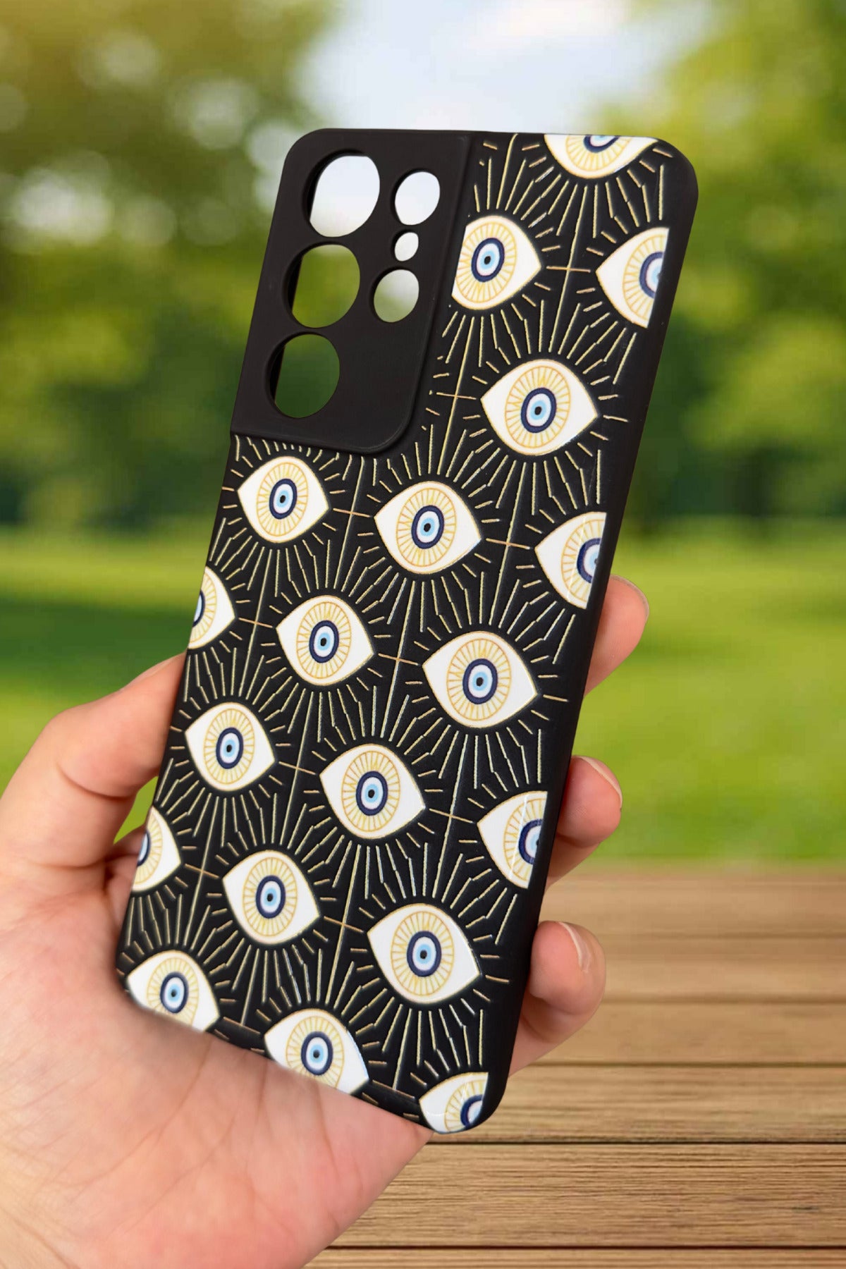 Samsung Galaxy S21 Ultra Uyumlu Evıl Eye Desenli Silikon Darbe Emici Klasik Korumalı Rubber Kılıf