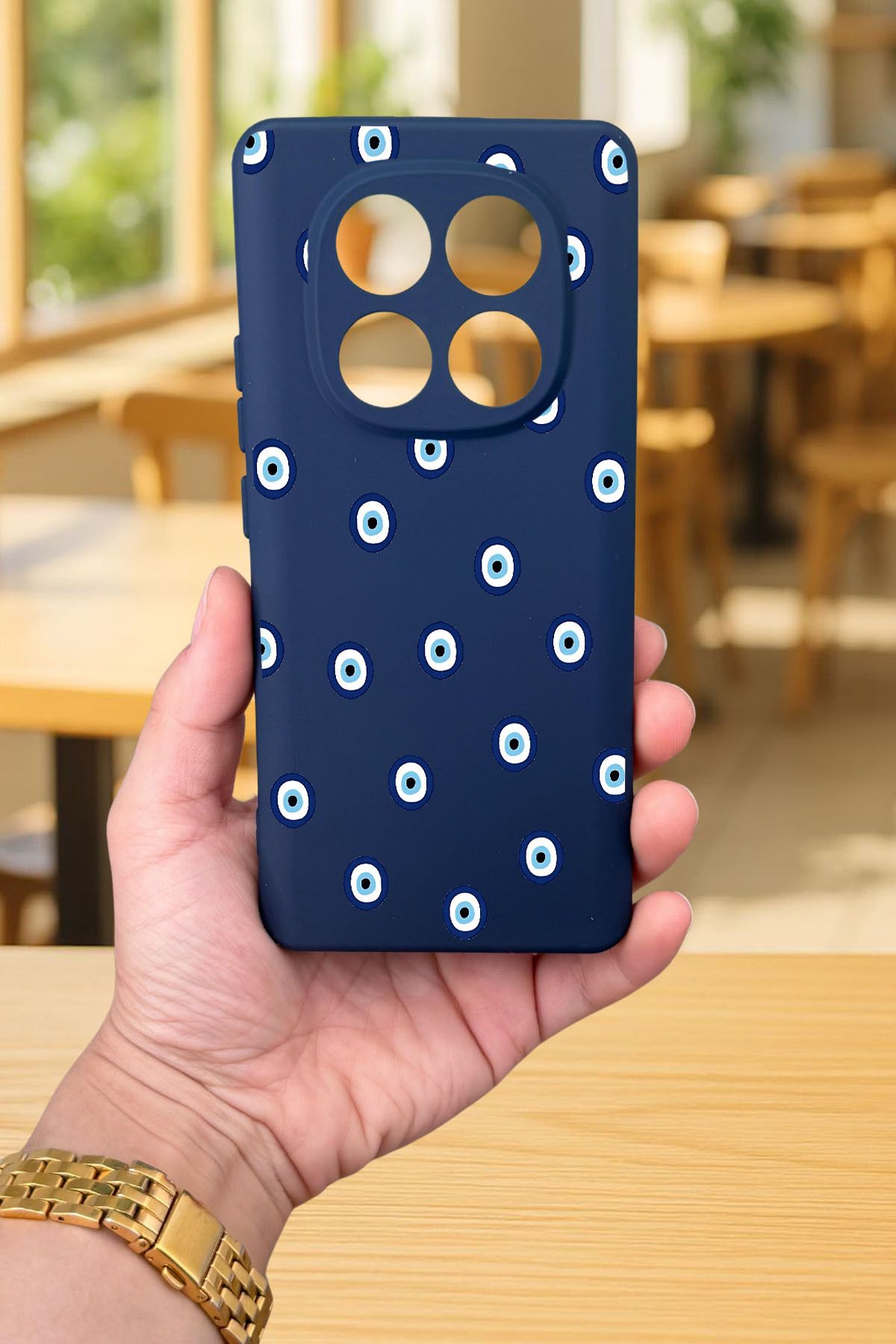 Xiaomi Redmi Note 14 Pro 4G-NAZAR BONCUK DESENLİ Silikon Darbe Emici Klasik Korumalı Rubber Kılıf
