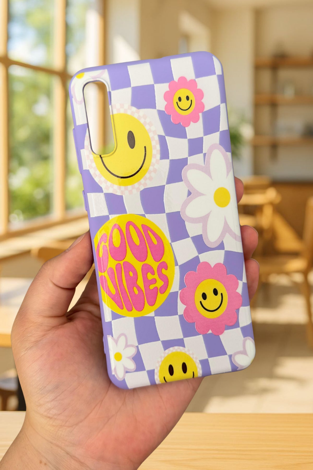 Samsung Galaxy A70 Uyumlu GOOD VİBES Silikon Darbe Emici Klasik Korumalı Rubber Kılıf