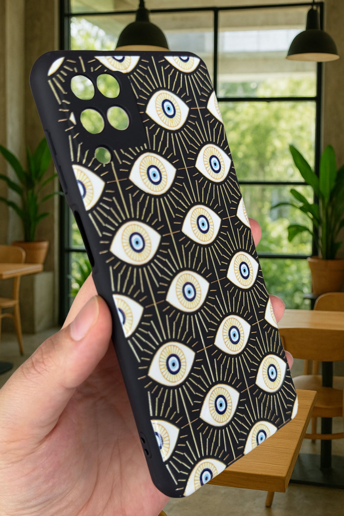 Samsung Galaxy A12 Uyumlu EVIL EYE Desenli Silikon Darbe Emici Klasik Korumalı Rubber Kılıf