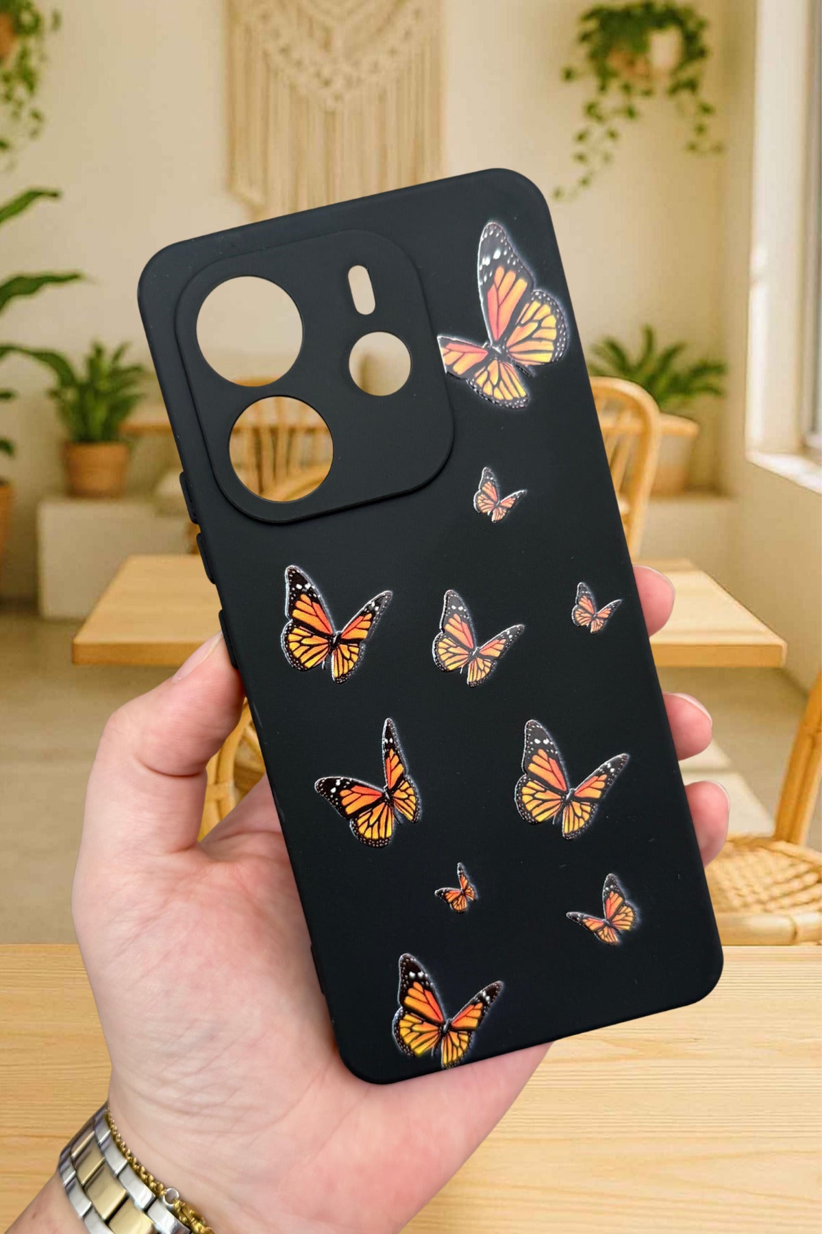 Xiaomi Redmi Note 14 KELEBEK DESENLİ Silikon Darbe Emici Klasik Korumalı Rubber Kılıf