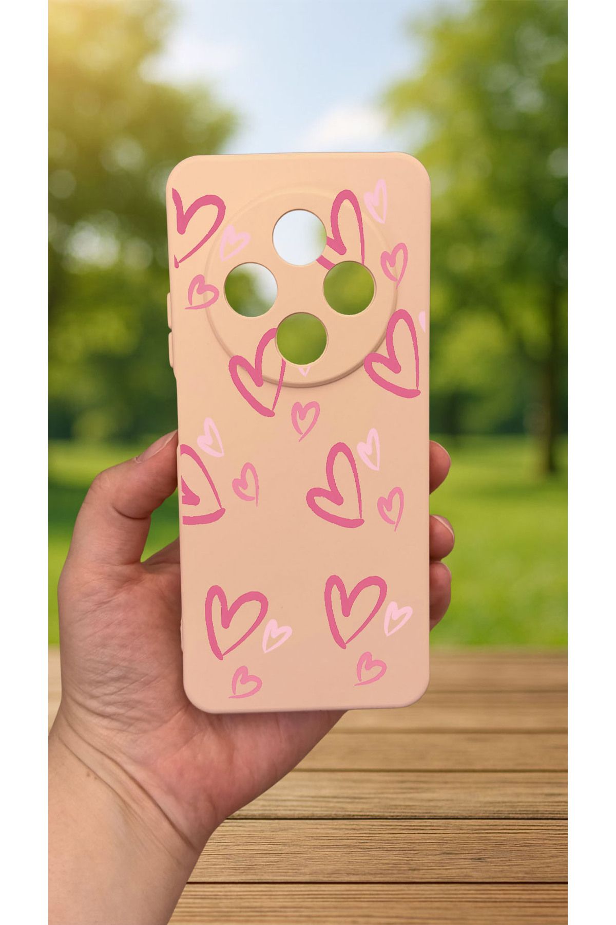 Redmi 14C -PEMBE KALP DESENLİ Silikon Darbe Emici Klasik Korumalı Rubber Kılıf