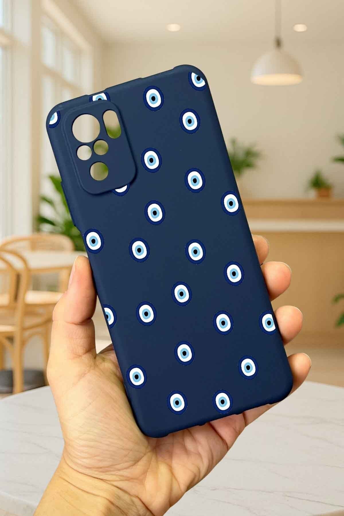 Redmi Note 10 ve 10S Uyumlu NAZAR BONCUK DESENLİ Silikon Darbe Emici Klasik Korumalı Rubber Kılıf
