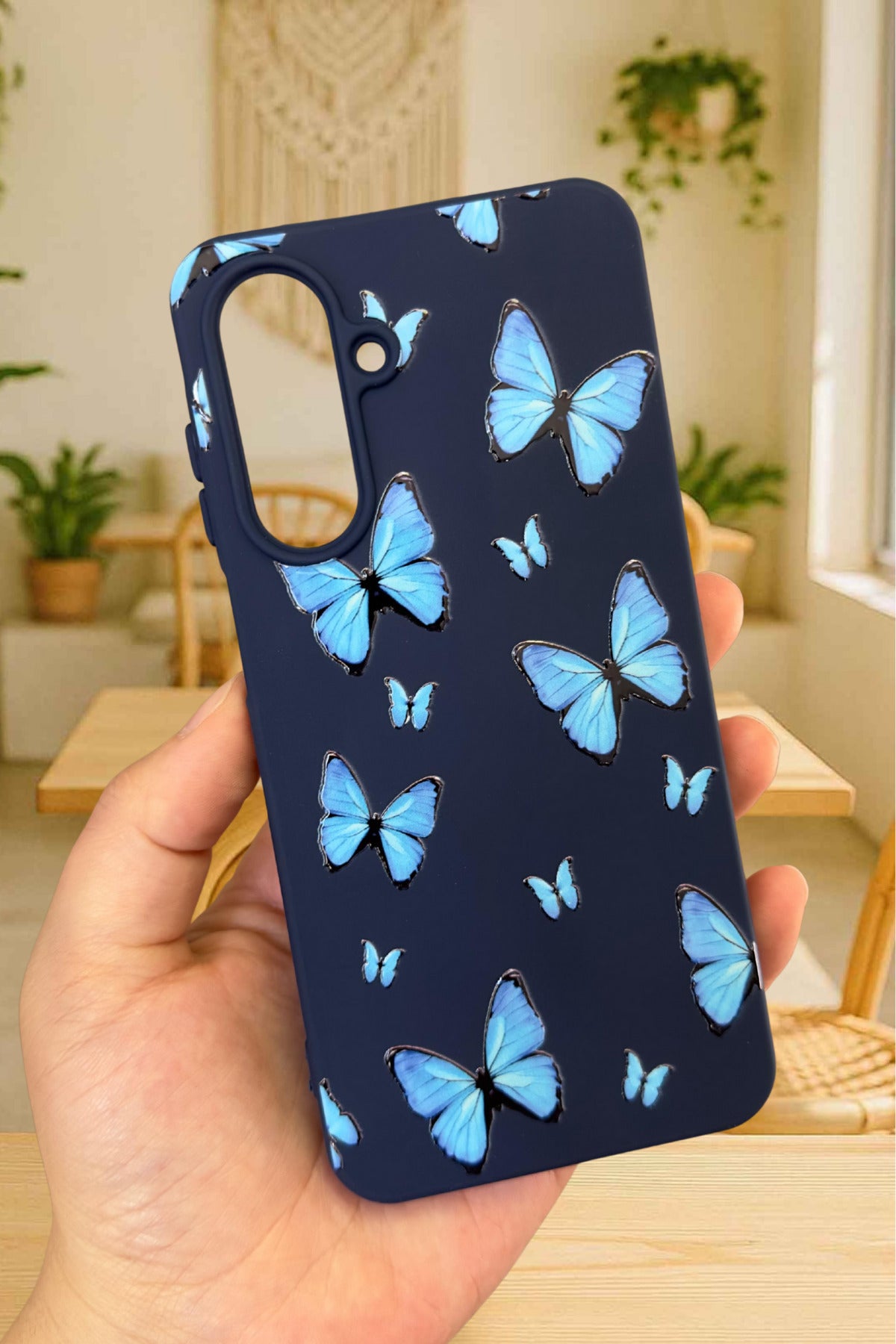 Samsung Galaxy A56 Uyumlu Mavi Kelebek Desenli Silikon Darbe Emici Klasik Korumalı Rubber Kılıf