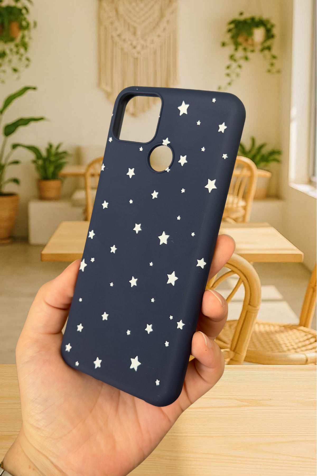 Realme C25 - MİNİMAL YILDIZ DESENLİ Silikon Darbe Emici Klasik Korumalı Rubber Kılıf