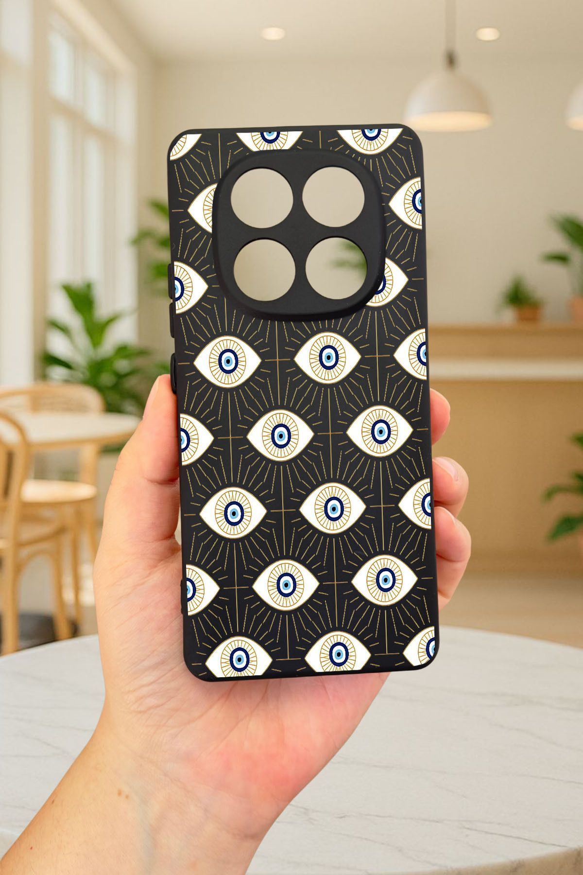 Xiaomi Redmi Note 14 Pro 4G- EVIL EYE DESENLİ Silikon Darbe Emici Klasik Korumalı Rubber Kılıf