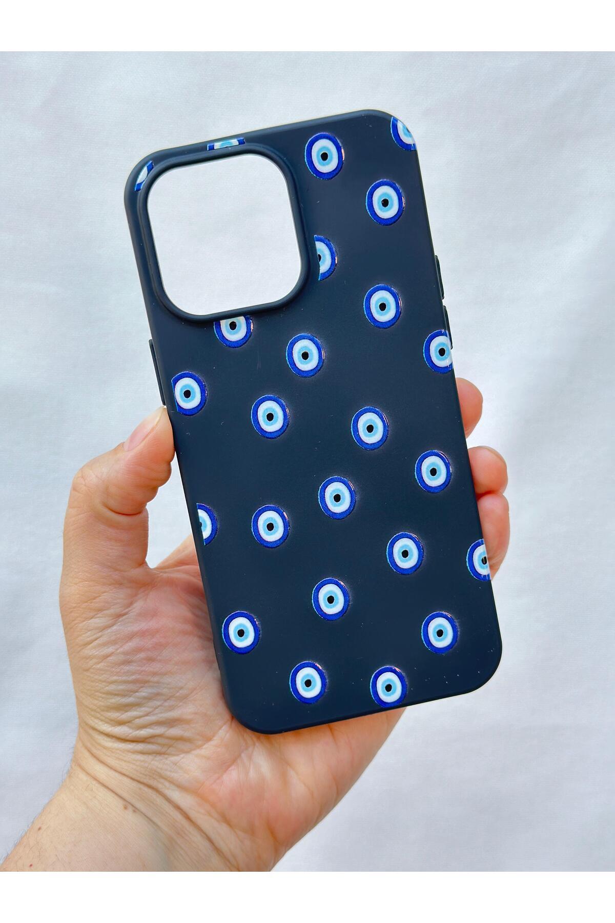 iPhone 15 Pro Max -NAZAR BONCUK DESENLİ Silikon Darbe Emici Klasik Korumalı Rubber Kılıf