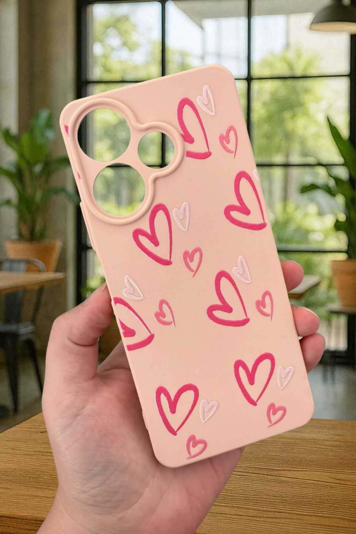 Xiaomi Redmi 13 4G PEMBE KALP DESENLİ Silikon Darbe Emici Klasik Korumalı Rubber Kılıf