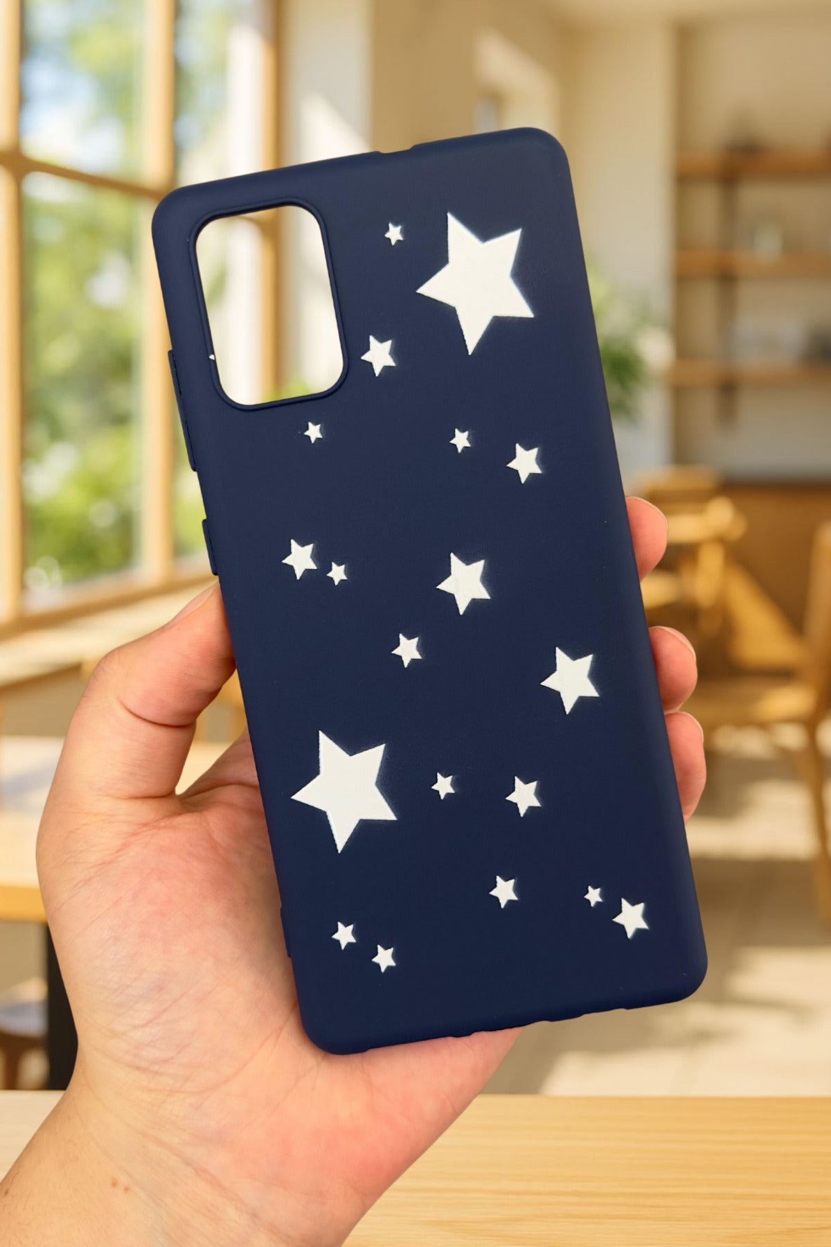 Samsung Galaxy A71 Uyumlu Mini Yıldız Desenli Silikon Darbe Emici Klasik Korumalı Rubber Kılıf