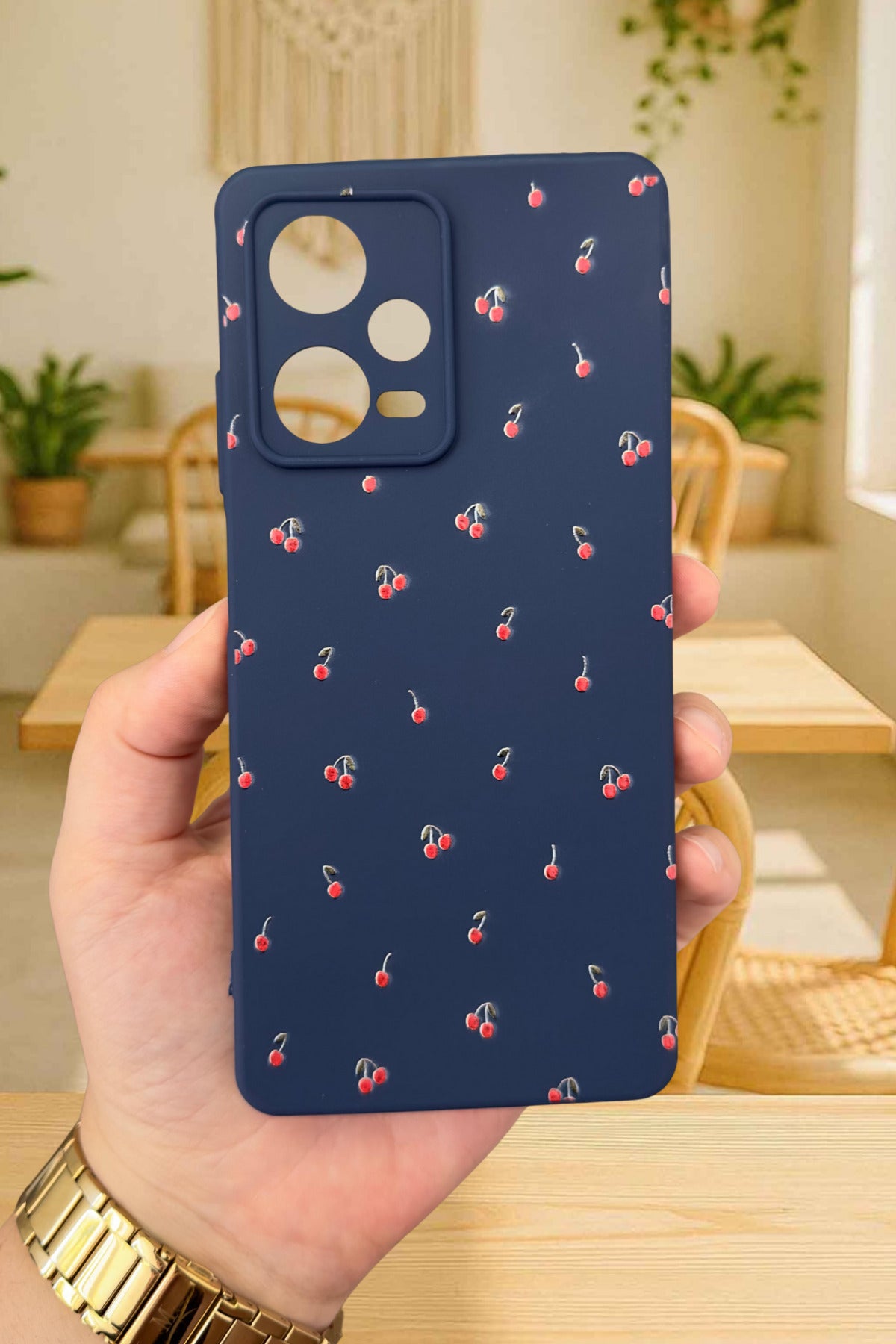 Xiaomi Redmi Note 12 Pro 5G-MİNİ KİRAZ DESENLİ Silikon Darbe Emici Klasik Korumalı Rubber Kılıf