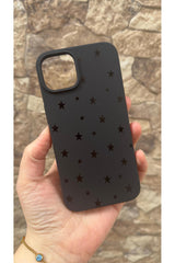 iPhone 11 Uyumlu Mini Siyah Yıldız Desenli Silikon Darbe Emici Klasik Korumalı Rubber Kılıf