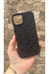 iPhone 11 Uyumlu Mini Siyah Kalp Desenli Silikon Darbe Emici Klasik Korumalı Rubber Kılıf
