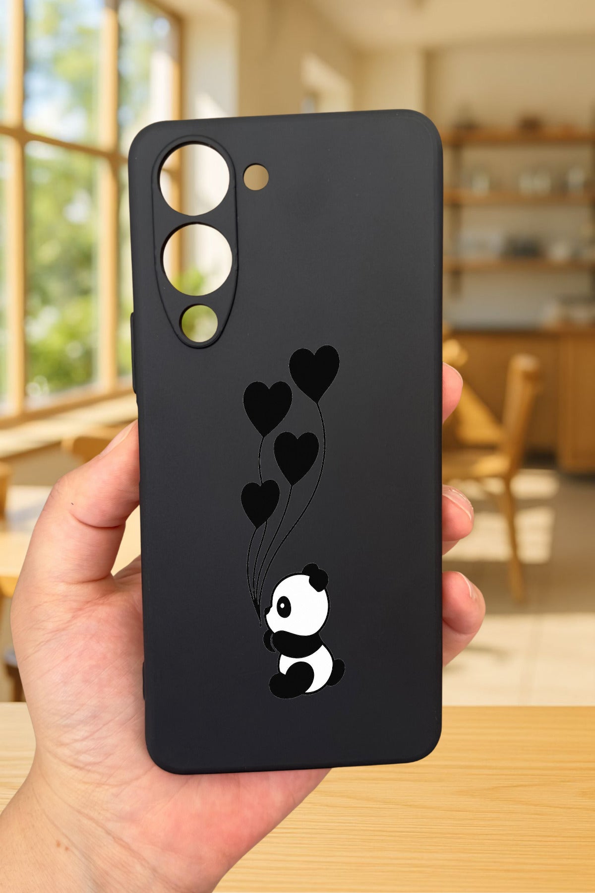 VİVO Y19 Uyumlu Kalpli Panda Desenli Silikon Darbe Emici Klasik Korumalı Rubber Kılıf