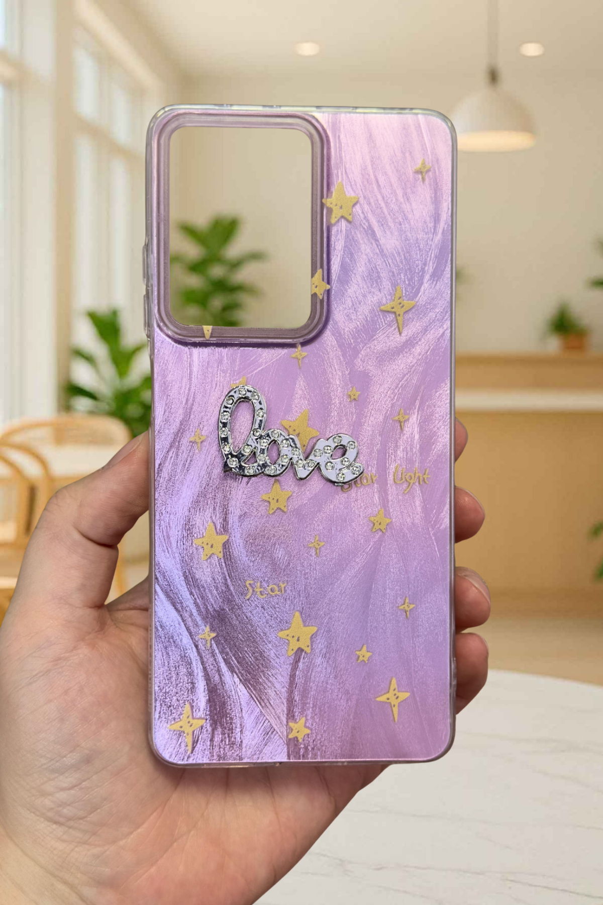 Redmi 13 Parlak Taşlı “Love” Yazılı Yıldız Desenli Telefon Kılıfı – Pastel Renkli Star Love Kılıf