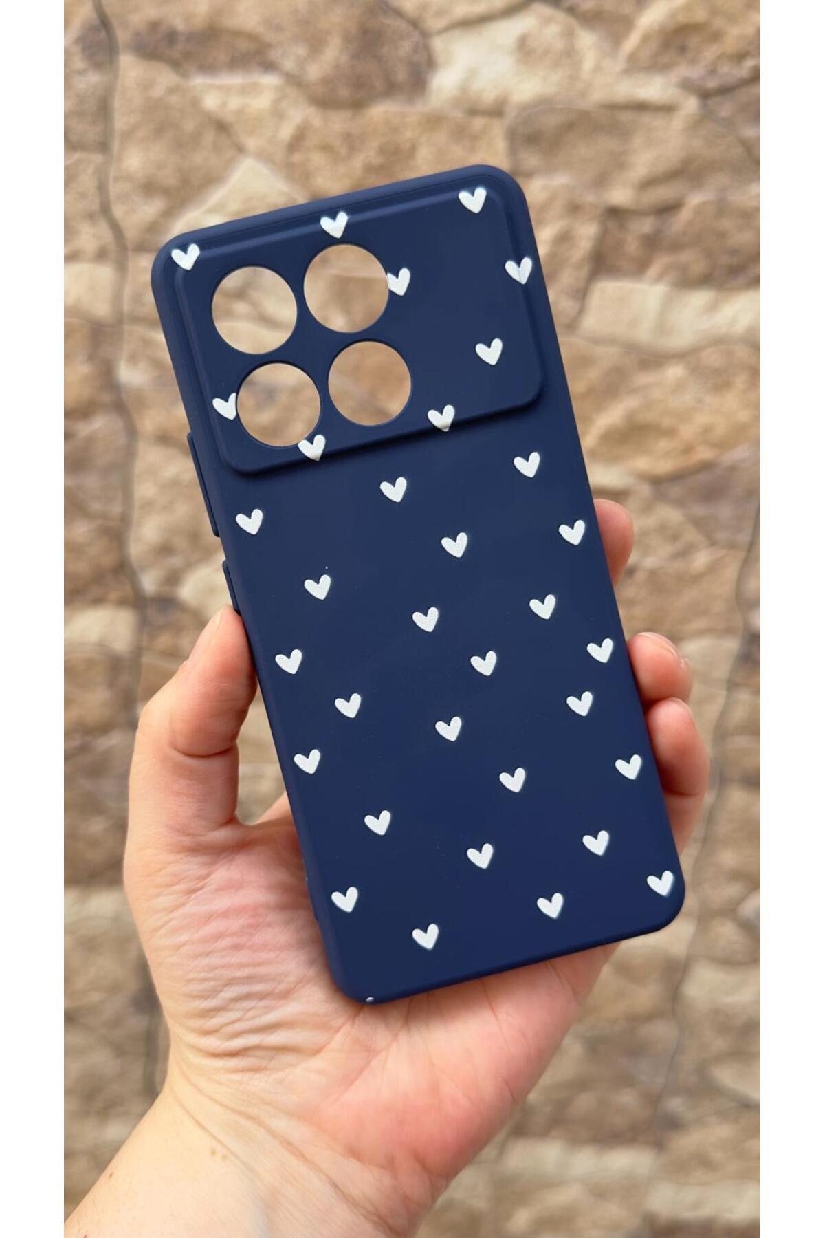 Poco X6 Pro 5G Uyumlu Mini Beyaz Kalp Desenli Silikon Darbe Emici Klasik Korumalı Rubber Kılıf
