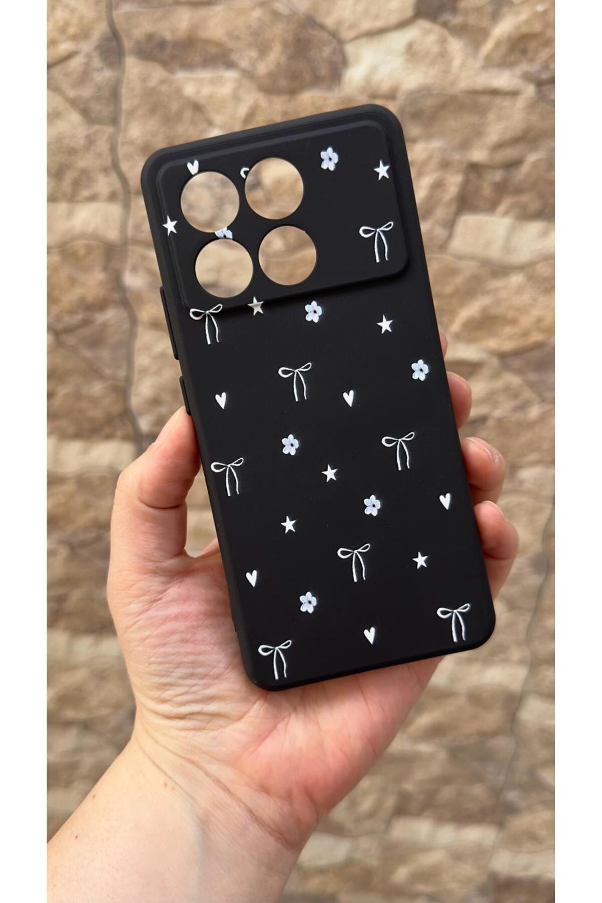 Poco X6 Pro 5G Uyumlu Mini Fiyonk Desenli Silikon Darbe Emici Klasik Korumalı Rubber Kılıf