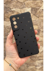 Samsung Galaxy S22 Uyumlu Mini Siyah Kalp Desenli Silikon Darbe Emici Klasik Korumalı Rubber Kılıf