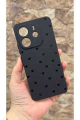 Redmi Note 14 Uyumlu Mini Siyah Kalp Desenli Silikon Darbe Emici Klasik Korumalı Rubber Kılıf