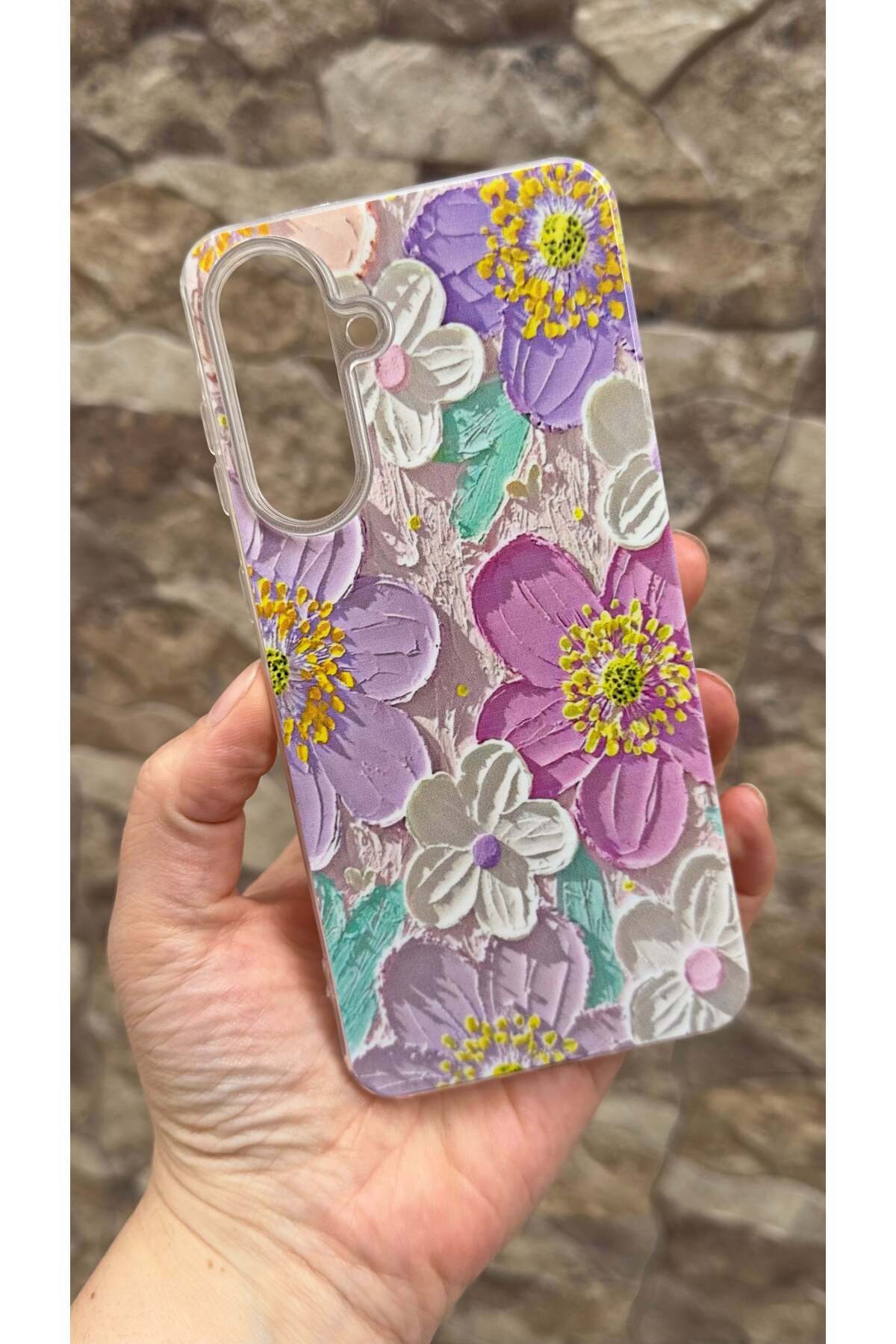 Galaxy A26 Uyumlu Mor Çiçek Desenli Şeffaf Darbe Emici Kamera Korumalı Clear Kılıf