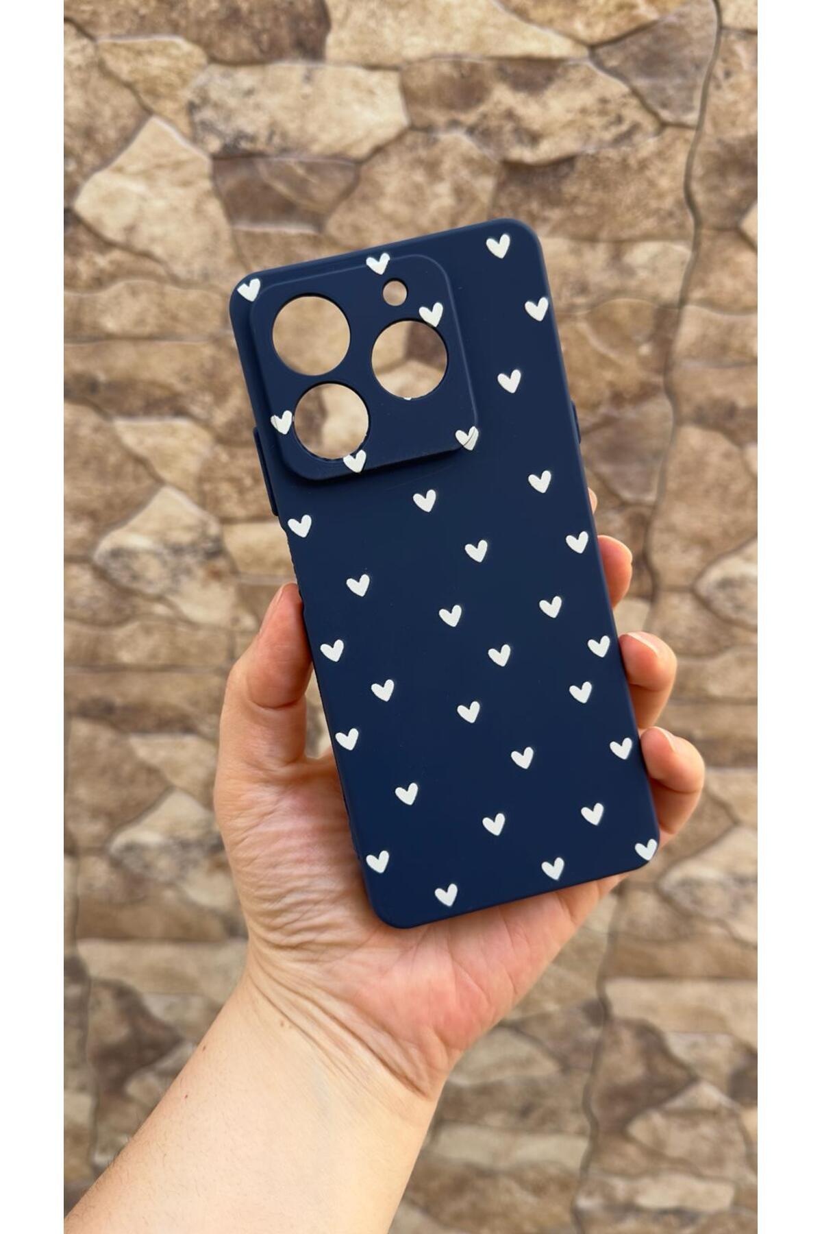 General Mobile Era 50 Uyumlu Mini Beyaz Kalp Desenli Silikon Darbe Emici Klasik Korumalı Rubber Kılıf