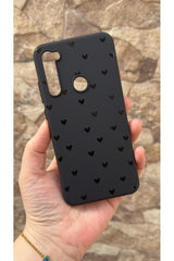 Redmi Note 8 Uyumlu Mini Siyah Kalp Desenli Silikon Darbe Emici Klasik Korumalı Rubber Kılıf