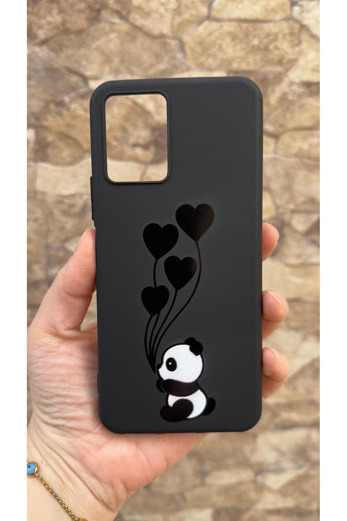 Vivo Y21 Uyumlu Kalpli Panda Desenli Silikon Darbe Emici Klasik Korumalı Rubber Kılıf