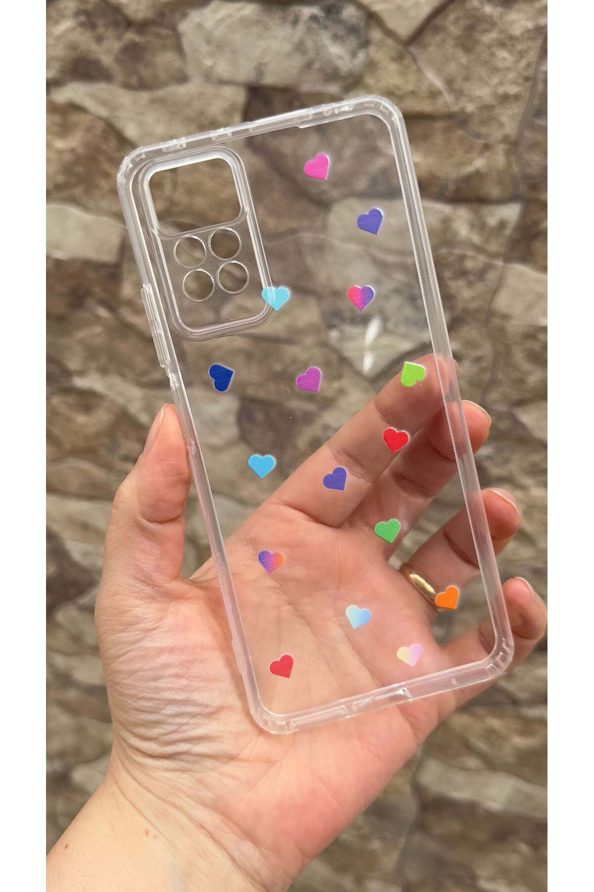 Redmi Note 11 Pro Uyumlu Renkli Mini Kalp Desenli Şeffaf Darbe Emici Kamera Korumalı Clear Kılıf