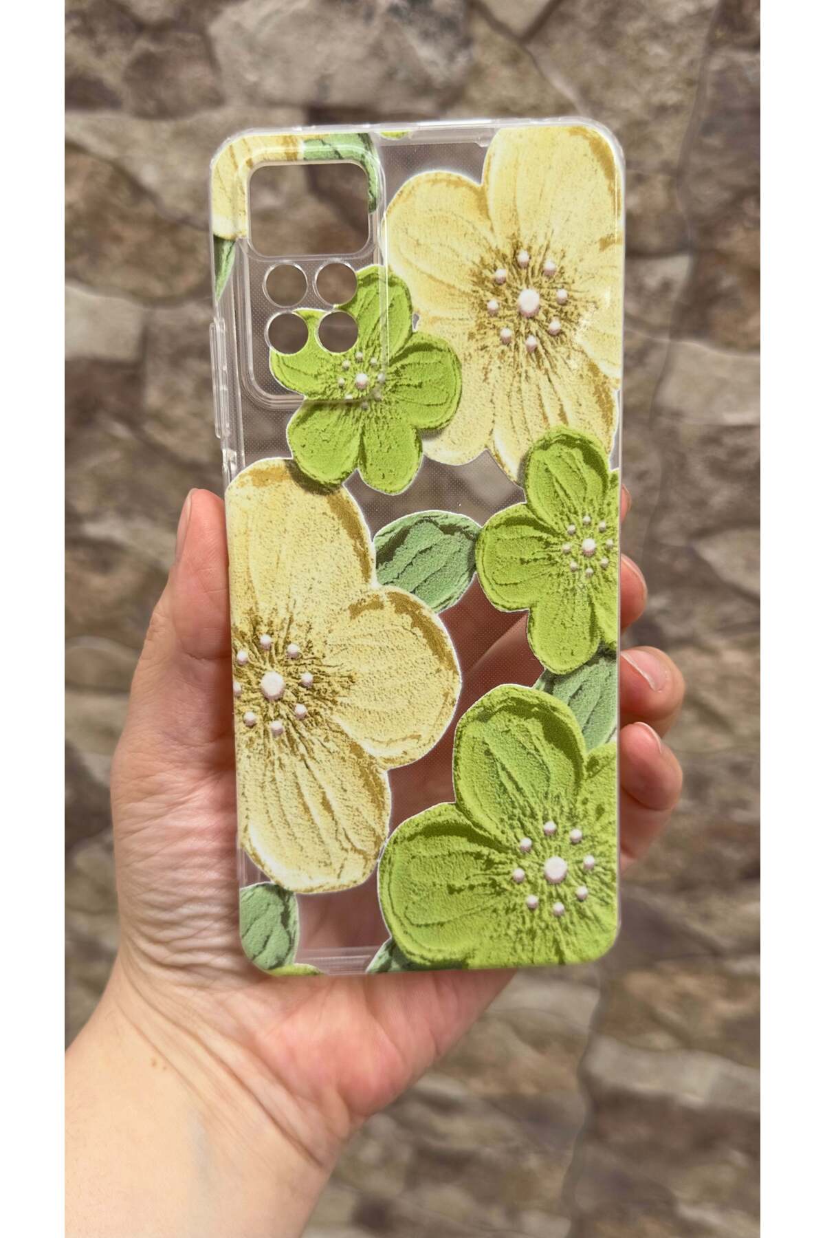 Redmi Note 11 Pro Uyumlu Yeşil Çiçek Desenli Şeffaf Darbe Emici Kamera Korumalı Clear Kılıf