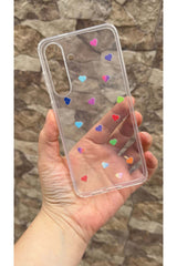 Galaxy S25 FE Uyumlu Renkli Mini Kalp Desenli Şeffaf Darbe Emici Kamera Korumalı Clear Kılıf