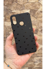Huawei P30 Lite Uyumlu Mini Siyah Kalp Desenli Silikon Darbe Emici Klasik Korumalı Rubber Kılıf