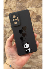 Redmi Note 10 Pro Uyumlu Kalpli Panda Desenli Silikon Darbe Emici Klasik Korumalı Rubber Kılıf