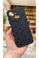 Tecno Spark Go1 Uyumlu Mini Siyah Kalp Desenli Silikon Darbe Emici Klasik Korumalı Rubber Kılıf