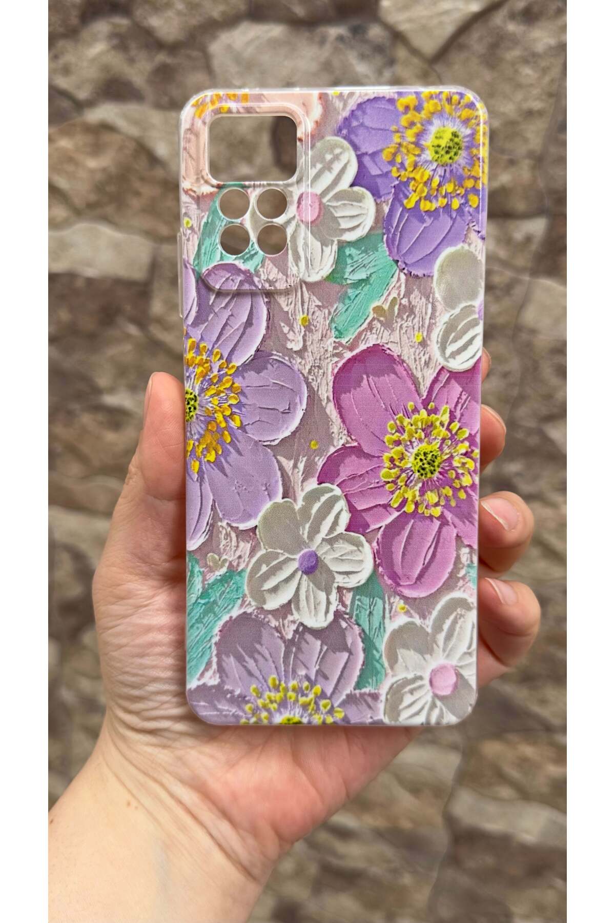 Redmi Note 11 Pro Uyumlu Mor Çiçek Desenli Şeffaf Darbe Emici Kamera Korumalı Clear Kılıf