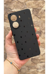 POCO X7 PRO Uyumlu Mini Siyah Yıldız Desenli Silikon Darbe Emici Klasik Korumalı Rubber Kılıf