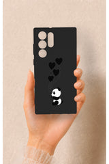 Samsung S22 Ultra Uyumlu Kalpli Panda Desenli Silikon Kılıf