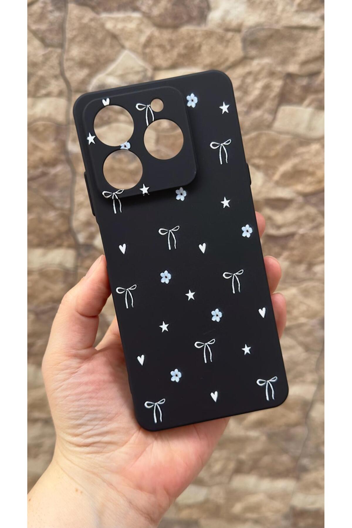 General Mobile Era 50 Uyumlu Siyah Mini Fiyonk Desenli Silikon Darbe Emici Klasik Korumalı Rubber Kılıf