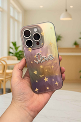 iPhone 16 Pro Parlak Taşlı “Love” Yazılı Yıldız Desenli Telefon Kılıfı – Pastel Renkli Star Love Kılıf