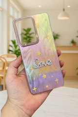 Redmi 13 Parlak Taşlı “Love” Yazılı Yıldız Desenli Telefon Kılıfı – Pastel Renkli Star Love Kılıf