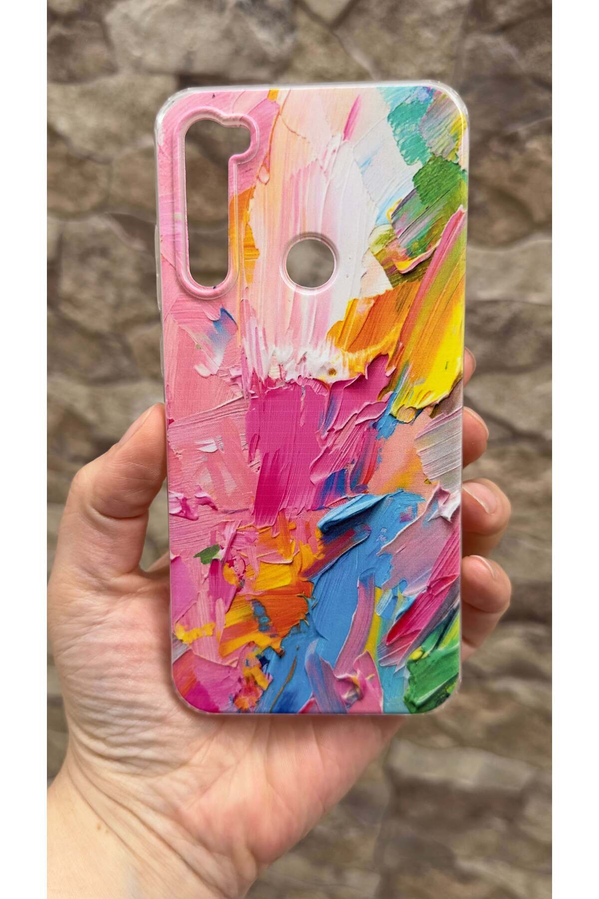 Redmi Note 8 Uyumlu Renkli Soyut Desenli Şeffaf Darbe Emici Kamera Korumalı Clear Kılıf