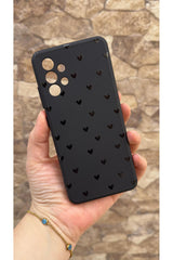 Samsung Galaxy A32 Uyumlu Mini Siyah Kalp Desenli Silikon Darbe Emici Klasik Korumalı Rubber Kılıf