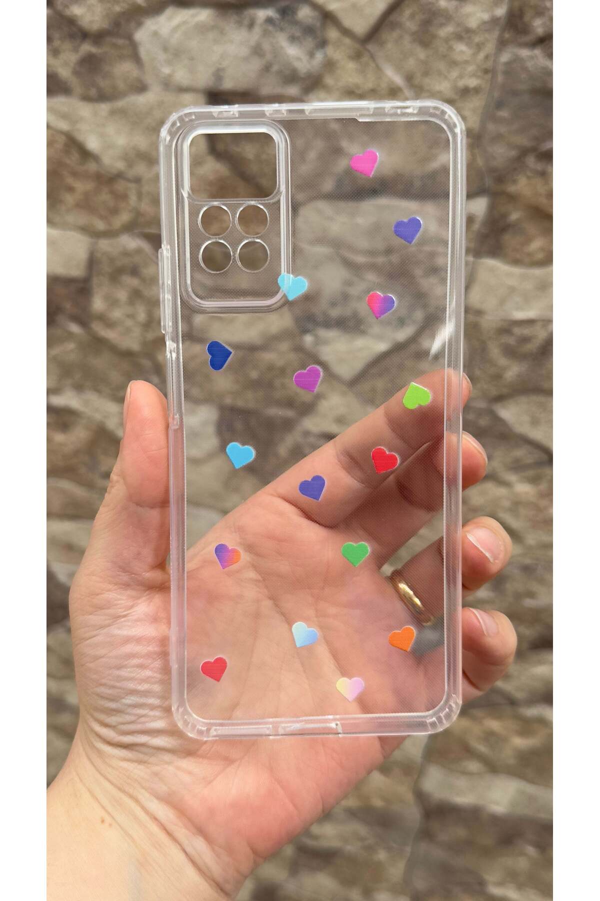 Redmi Note 11 Pro Uyumlu Renkli Mini Kalp Desenli Şeffaf Darbe Emici Kamera Korumalı Clear Kılıf