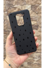 Redmi Note 9 Uyumlu Mini Siyah Yıldız Desenli Silikon Darbe Emici Klasik Korumalı Rubber Kılıf
