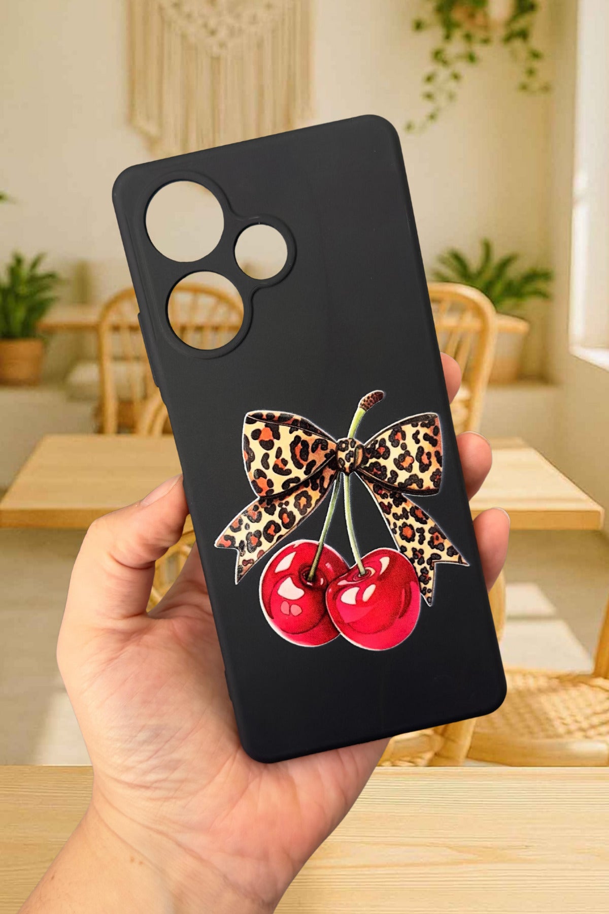 İNFİNİX HOT 30İ Uyumlu Kiraz Leopar Fiyonk Desenli Silikon Darbe Emici Rubber Kılıf